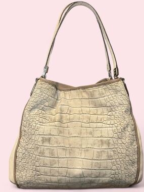 Cream Croc-Embossed Shoulder Bag - Women's Tote